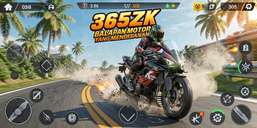 Gameplay seru balapan motor di lintasan menantang.