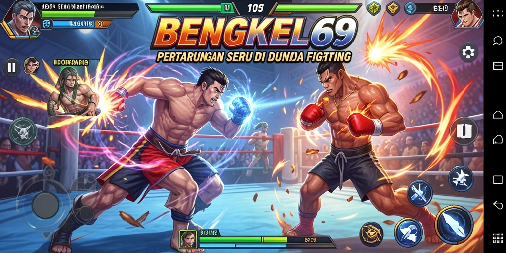 Screenshot utama BENGKEL69 menampilkan aksi pertarungan yang intens.