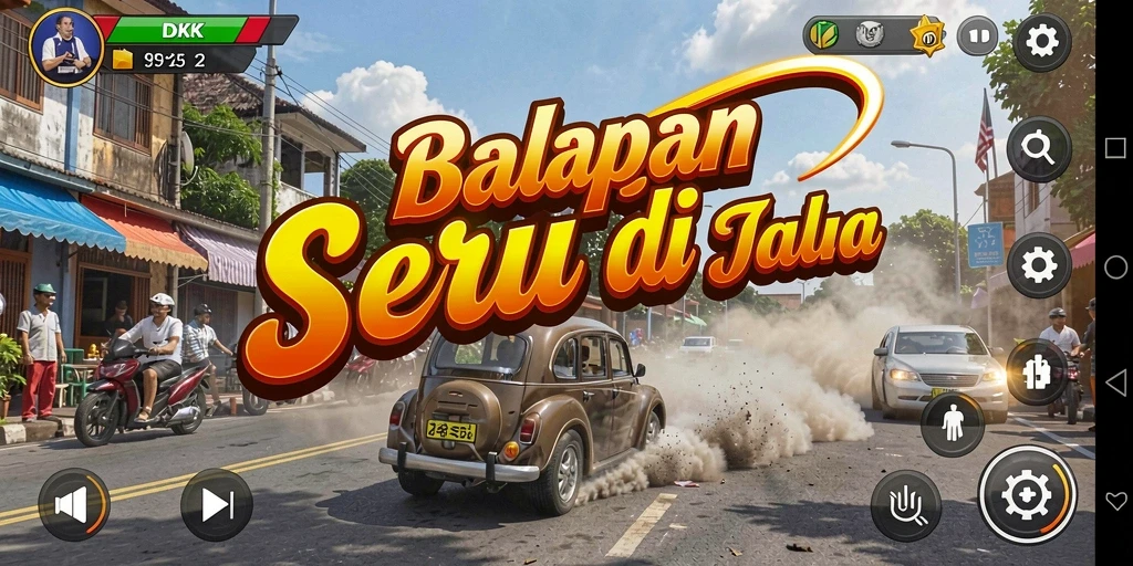 Gameplay DKK yang menegangkan dengan mobil balap yang cepat.