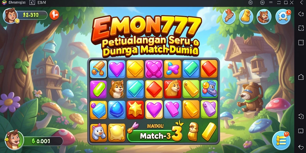 Screenshot gameplay Match-3 yang penuh warna dan menantang.