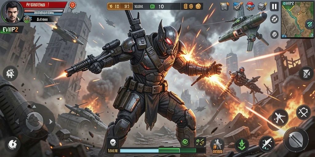 Screenshot gameplay dari EVIP2, menunjukkan pertarungan yang intens.