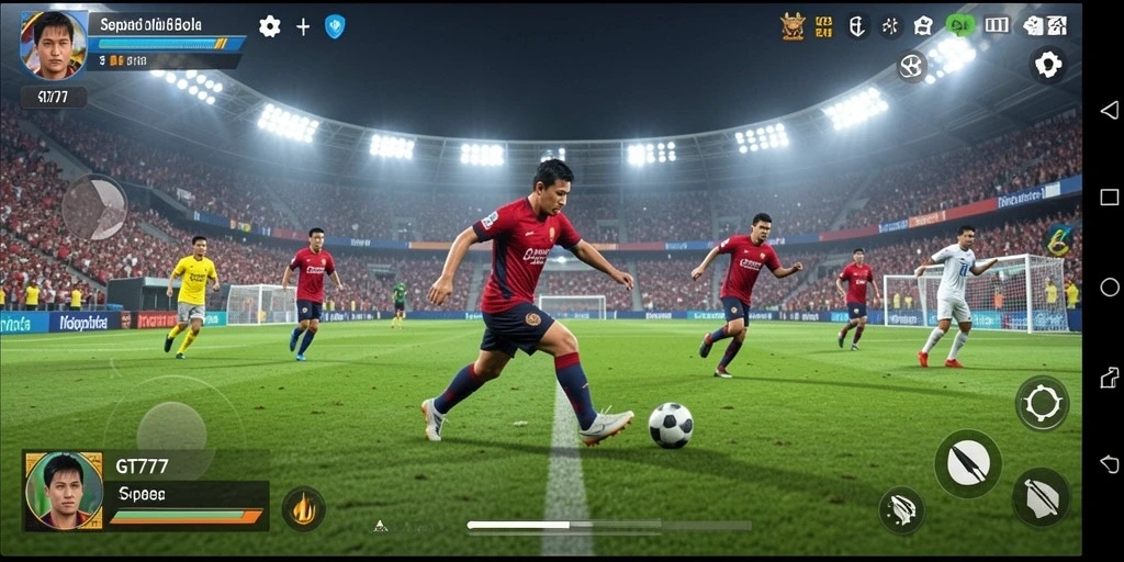 Screenshot gameplay GT777 yang menampilkan aksi sepak bola seru.