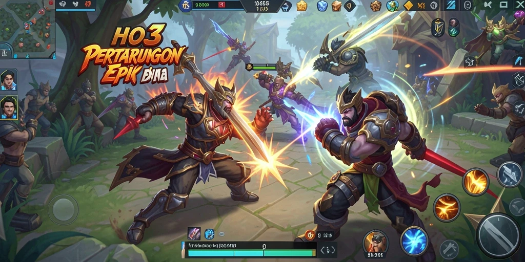 Gameplay seru di HO3 dengan aksi MOBA yang mendebarkan.