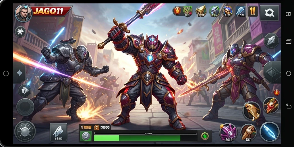 Screenshot utama JAGO11 menampilkan momen epik dalam pertempuran strategi.