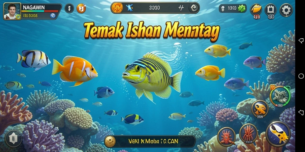 Screenshot gameplay NAGAWIN yang menampilkan aksi tembak ikan yang seru.