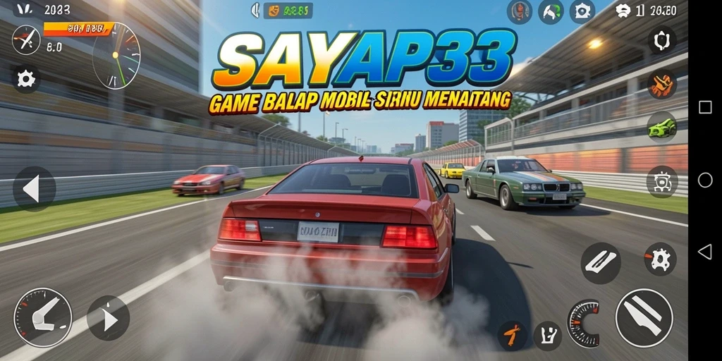 Screenshot gameplay SAYAP33 menampilkan aksi balapan yang mendebarkan.