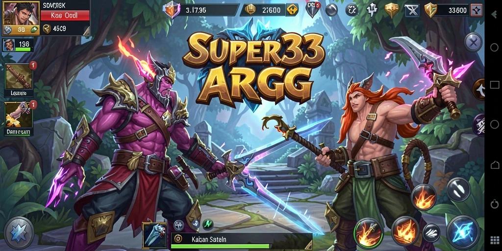 Screenshot utama SUPER33 menampilkan pertarungan seru di dunia ARPG.