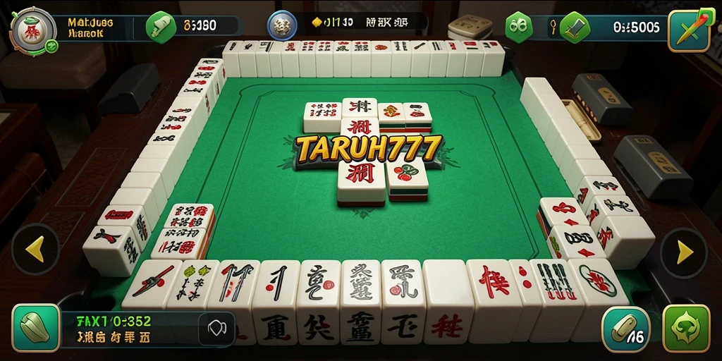Tampilan gameplay TARUH777 dengan batu Mahjong yang berwarna-warni.
